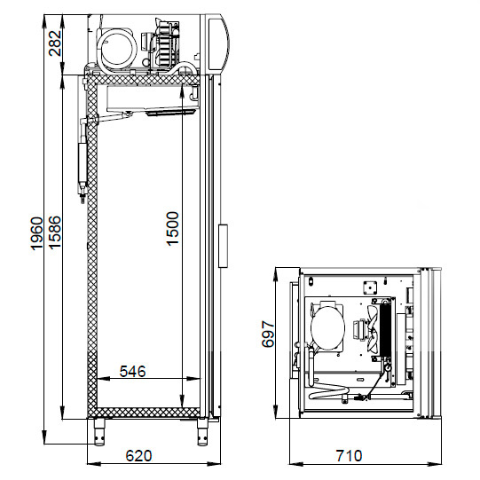 ШХФ-0.5ДС, Polair, шкаф холодильный, схема, чертёж, размеры